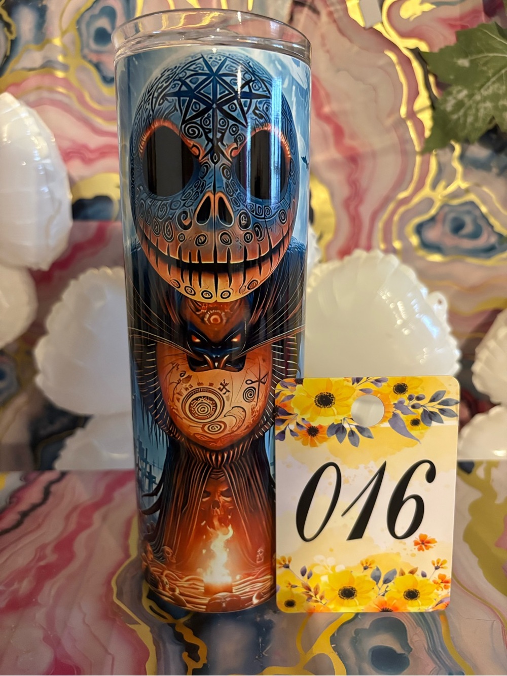Blue & Orange Gothic Skull Decorative Candle - Unbranded